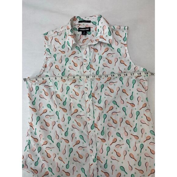 Tennis Racket Print Land’s End Sleeveless Button Shirt Supima Cotton - Size 12 - Picture 3 of 7